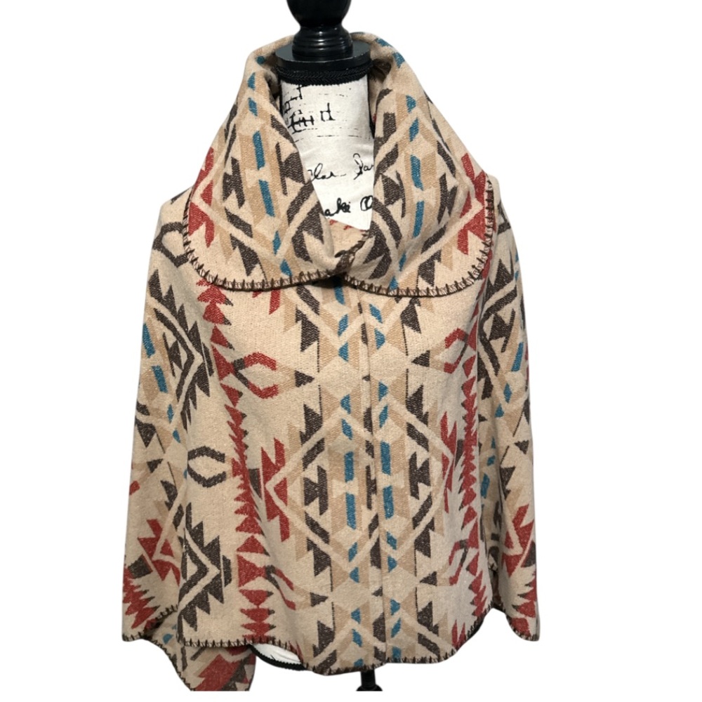 Southwestern Aztec Tribal Print Poncho Shawl Multicolor Boho Festival Wrap OS